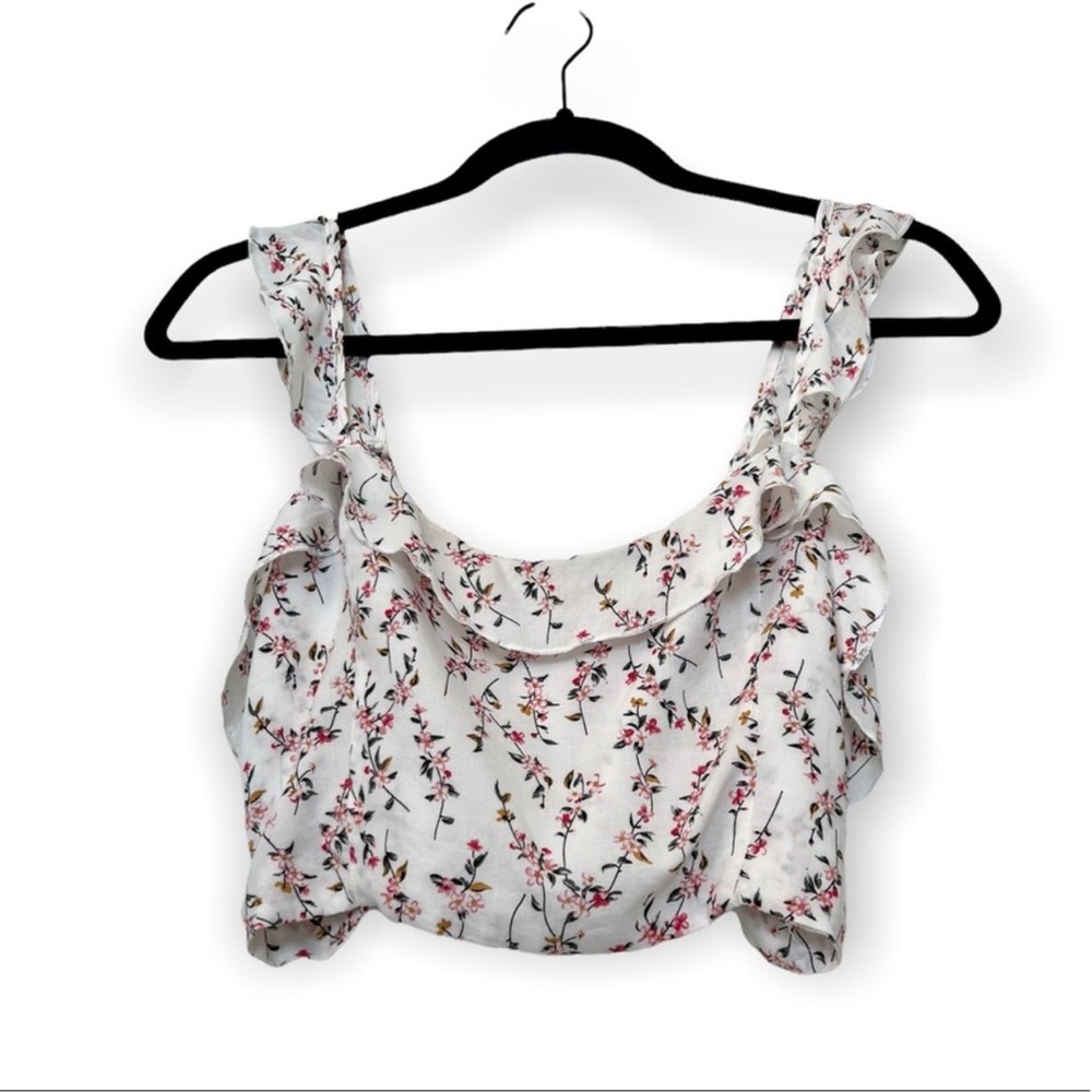Blue Life Floral Ruffle Tank Top - White and Pink